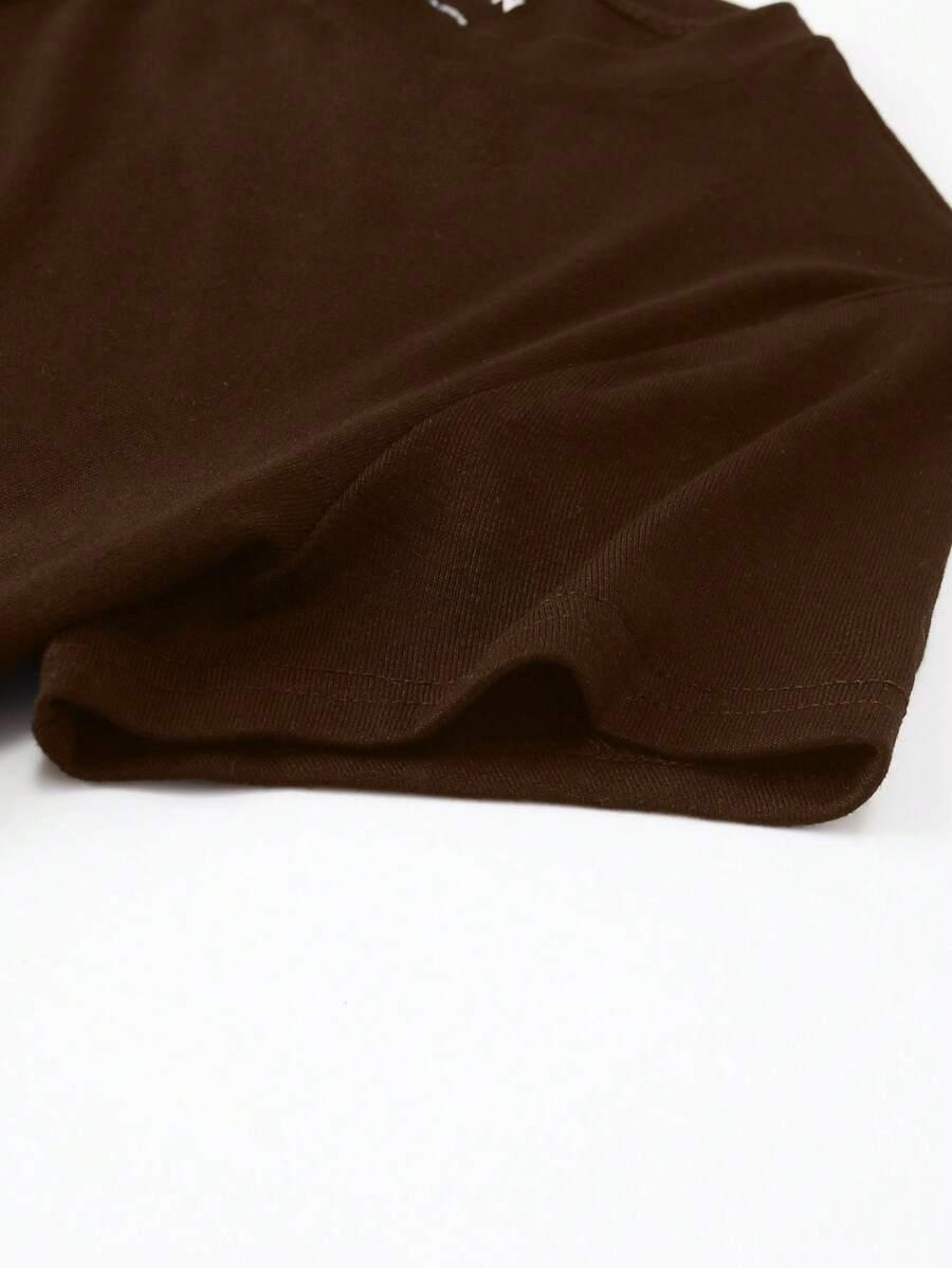 BRĄZOWY T-SHIRT OKRĄGŁY DEKOLT 