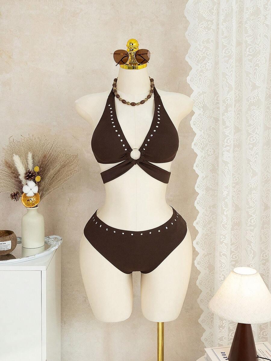 BRĄZOWY KOMPLET BIKINI DŻETY