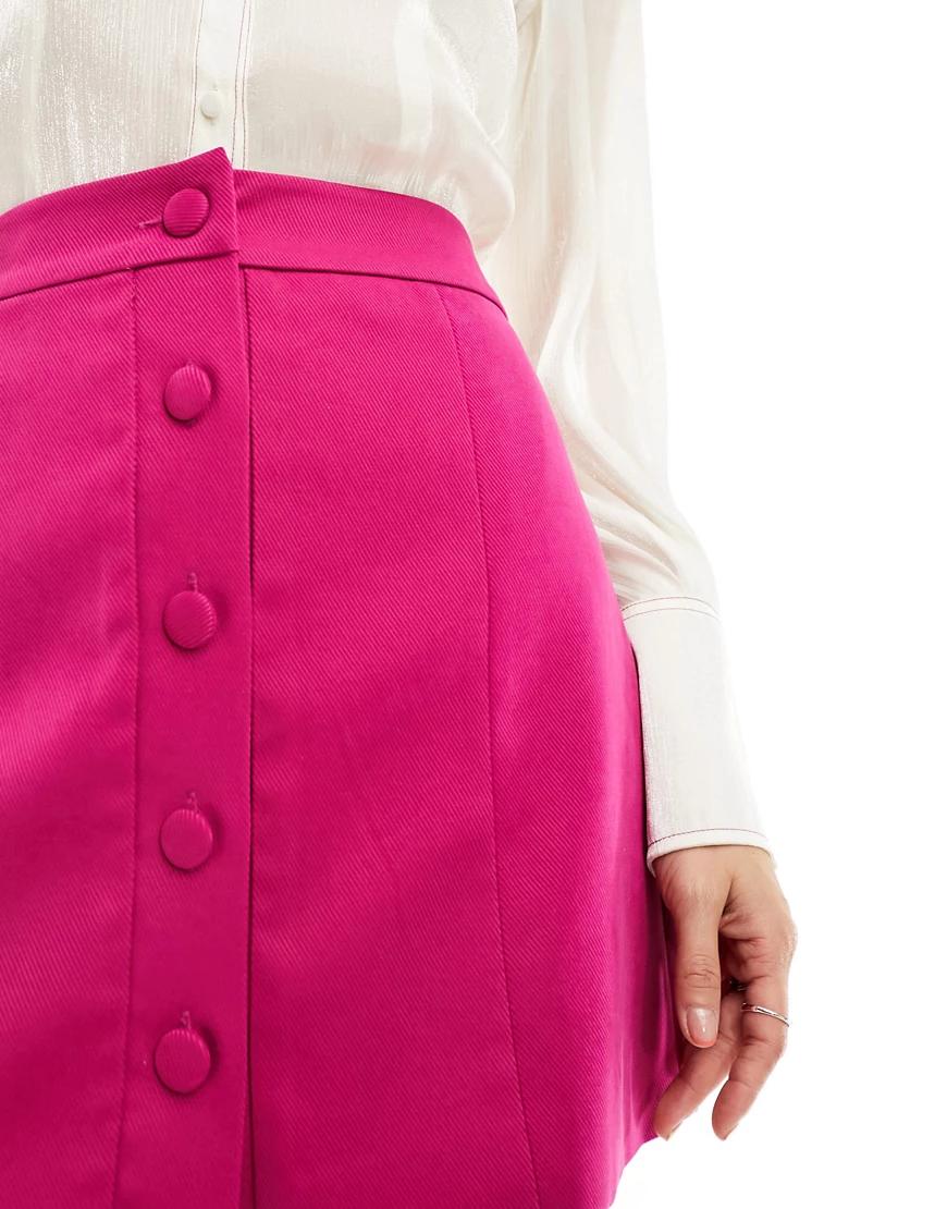 różowa mini spódnica guziki wysoki stan
