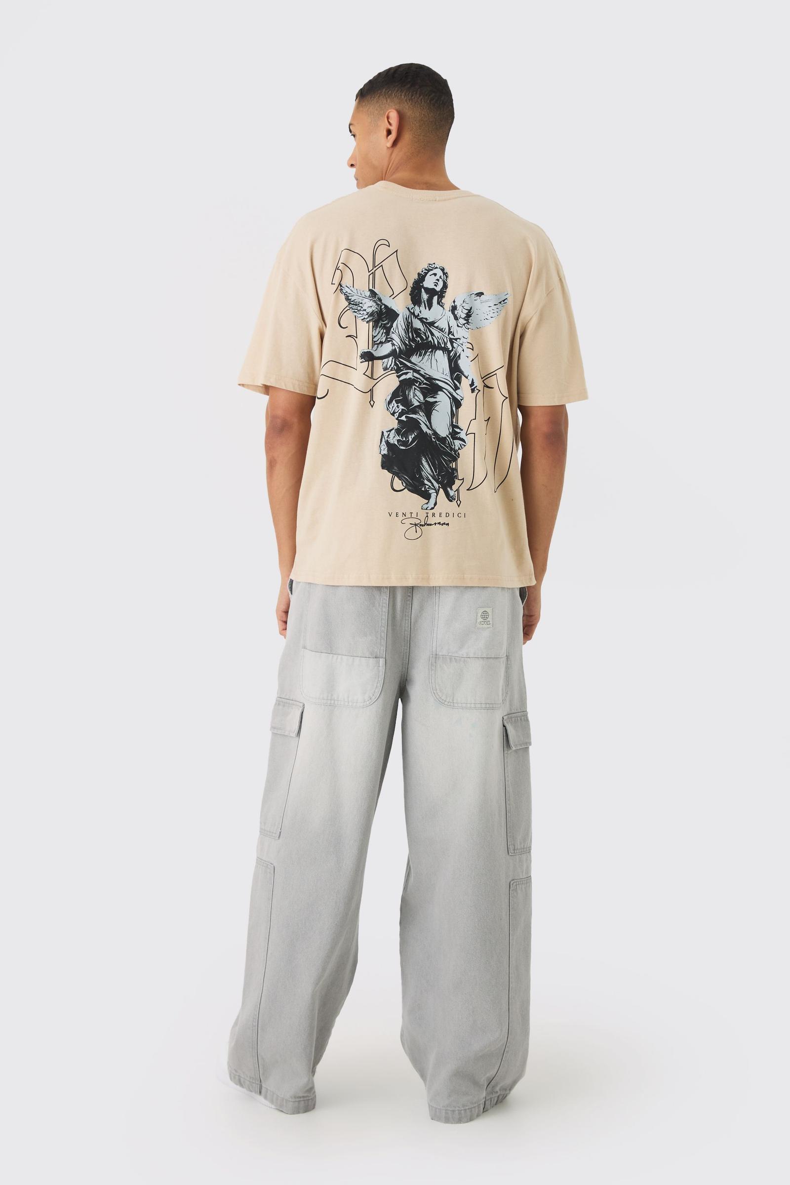 beżowy t-shirt nadruk 