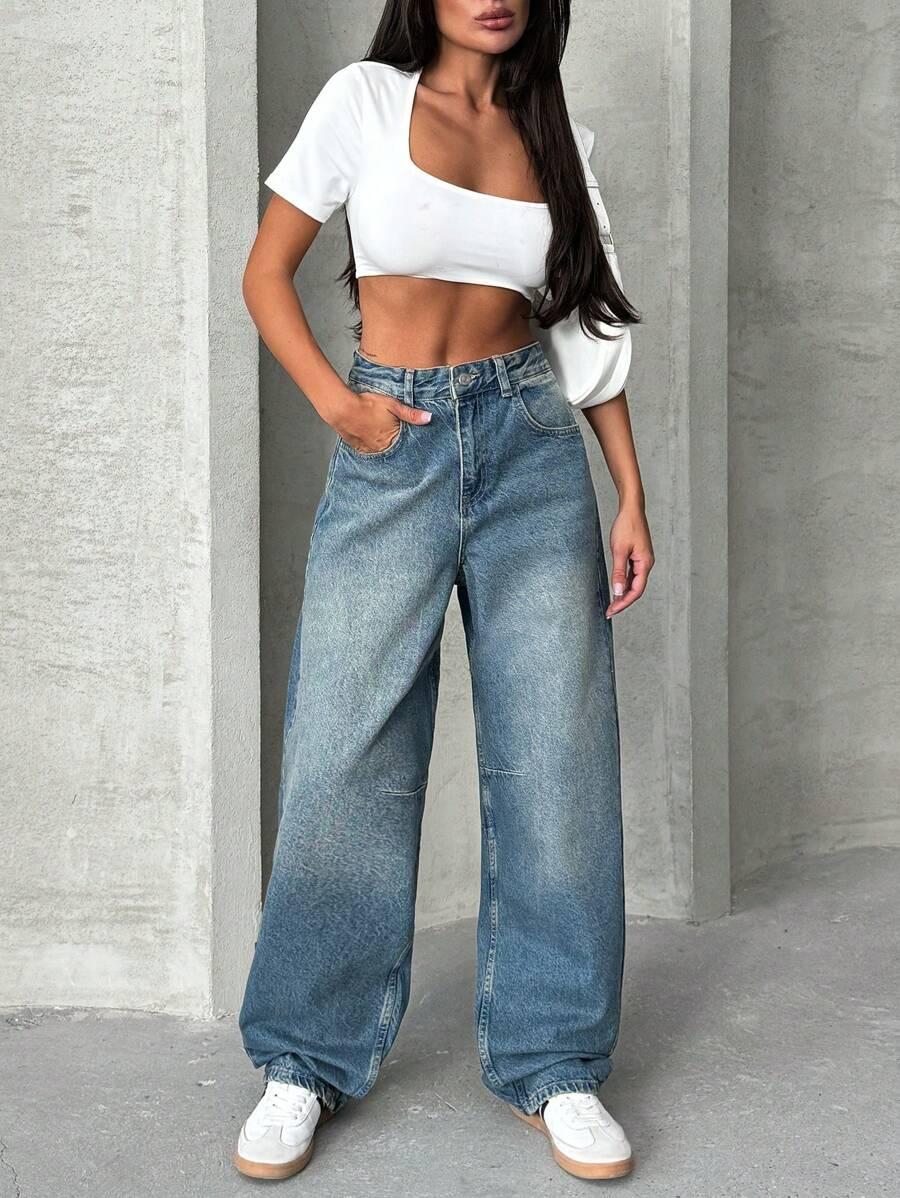 spodnie jeans z wysokim stanem