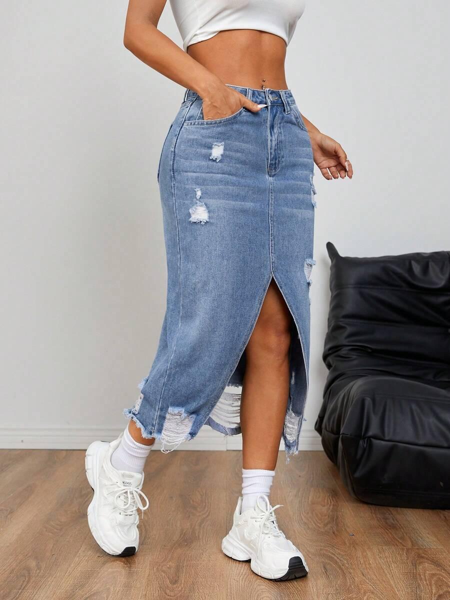 jeansowa spódnica przetarcia