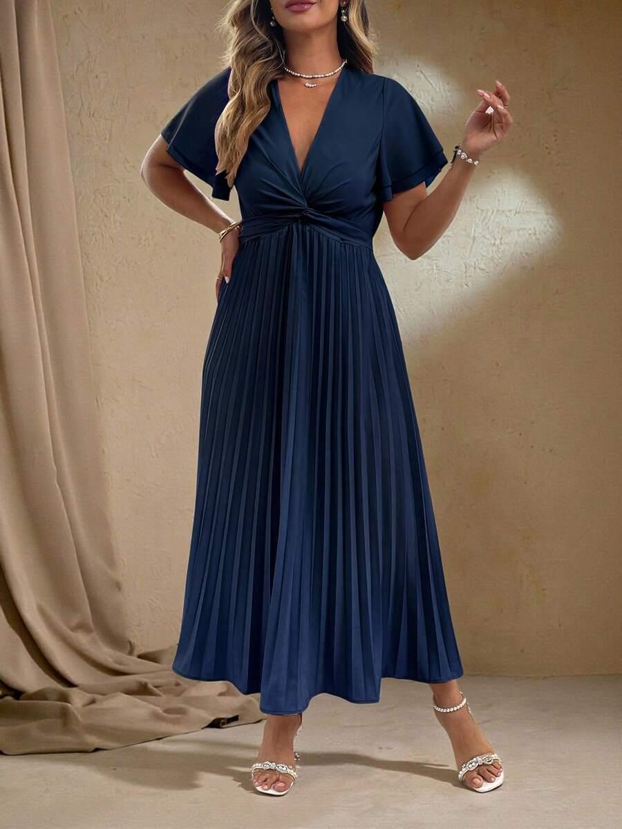 maxi sukienka krótki rękaw v neck