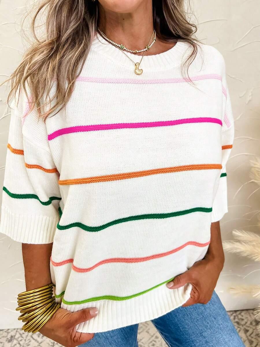 dzianinowy sweter wzór paski 