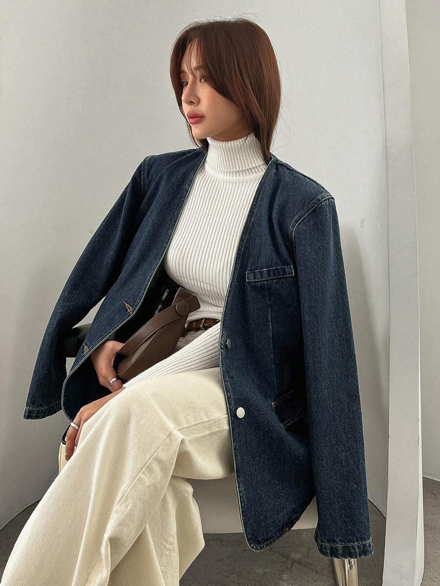 GRANATOWA KURTKA JEANS 