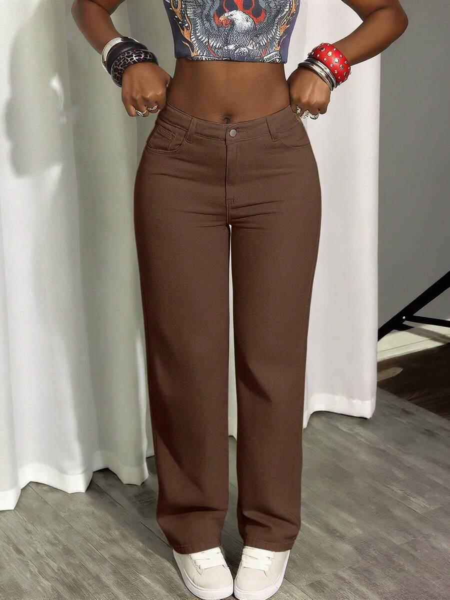 BRĄZOWE SPODNIE JEANS