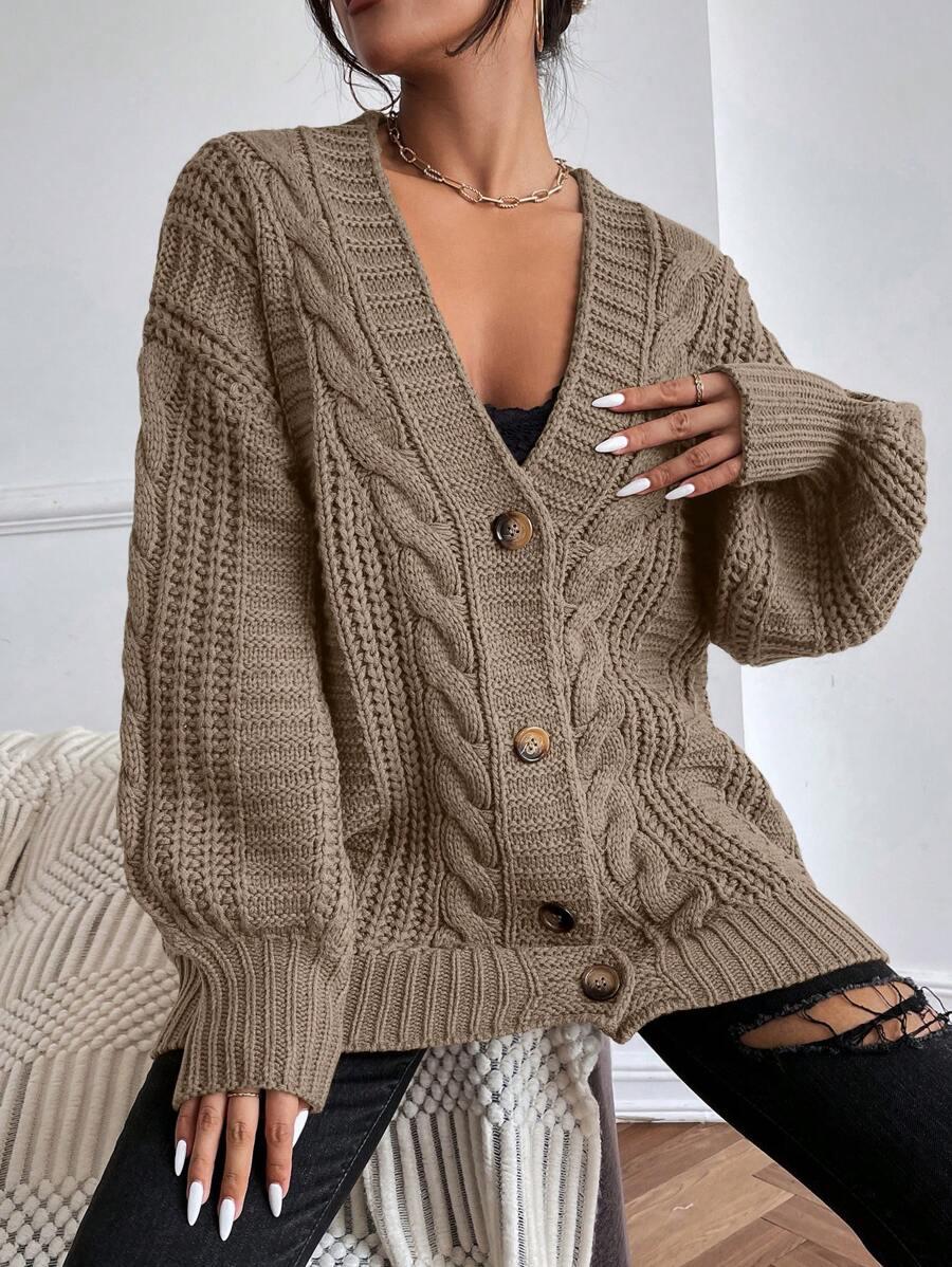 brązowy SWETER ROZPINANY