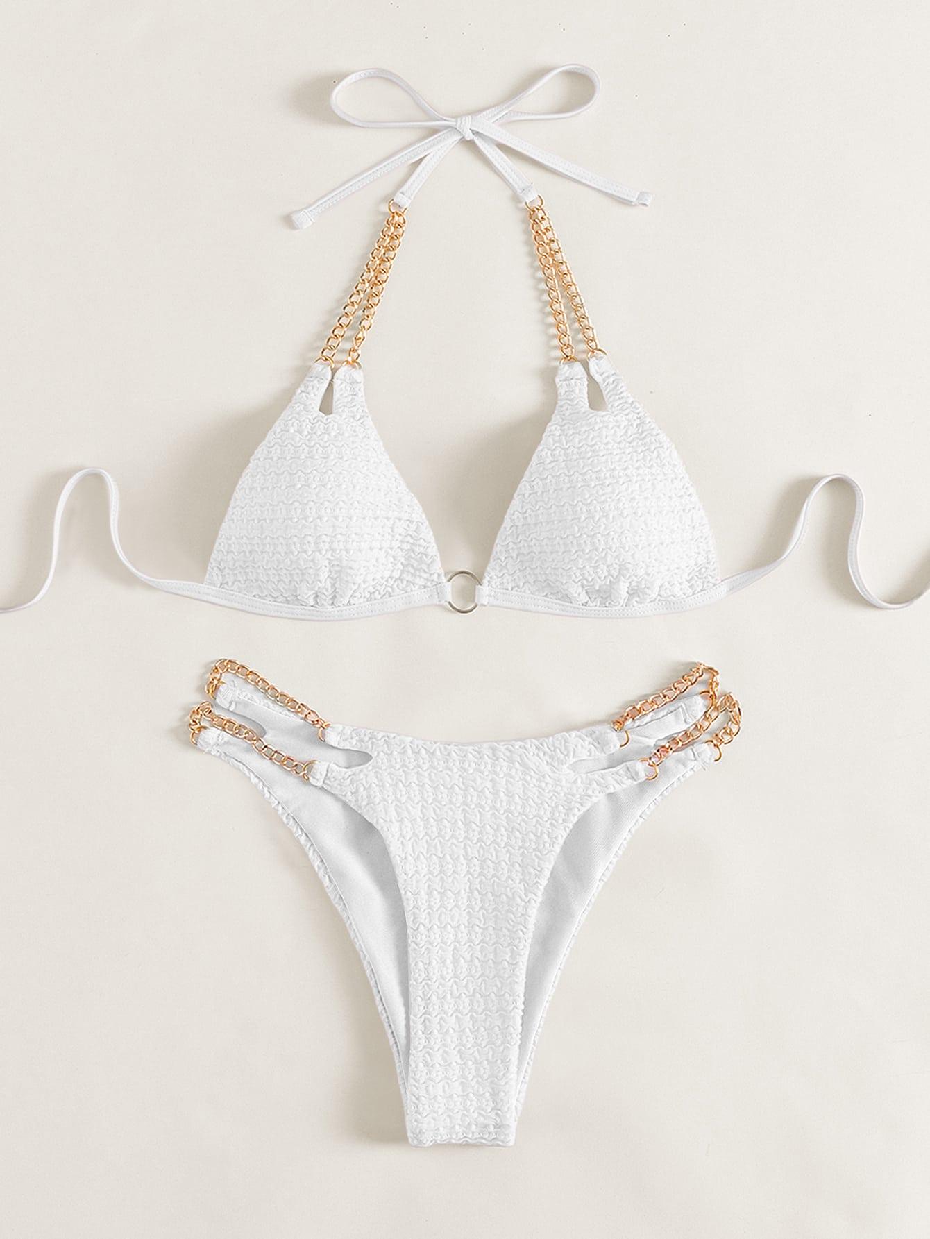 BIAŁY KOMPLET BIKINI ŁAŃCUCH