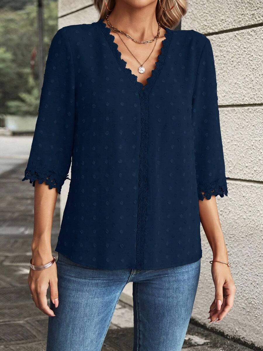GRANATOWA BLUZKA V-NECK