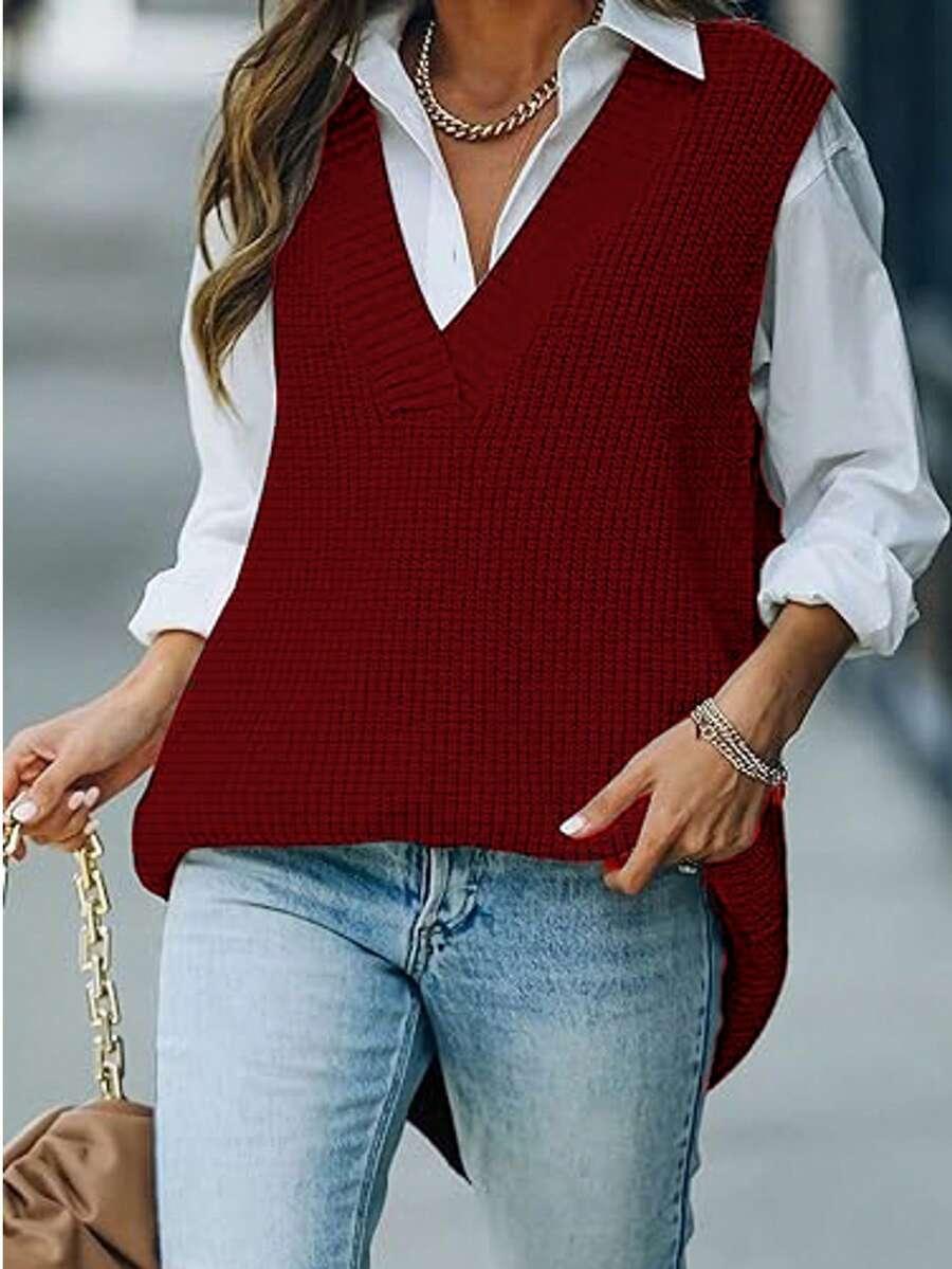 CZERWONY SWETER V-NECK