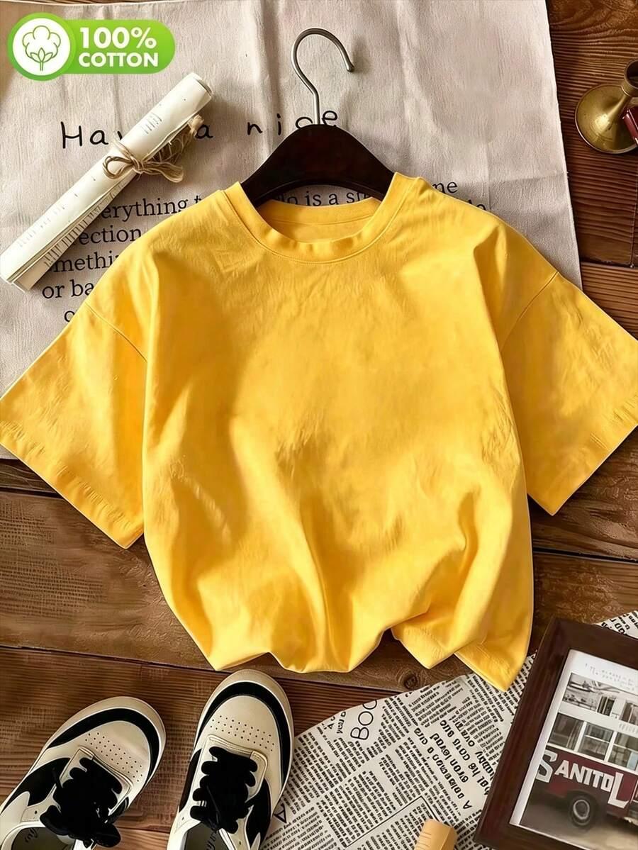 ŻÓŁTY T-SHIRT OKRĄGŁY DEKOLT 