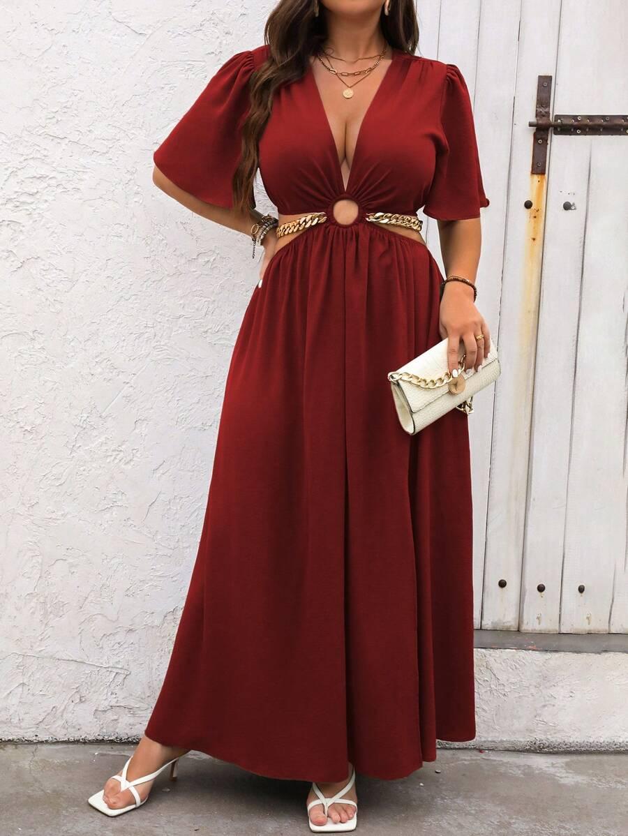 burgundowa maxi sukienka