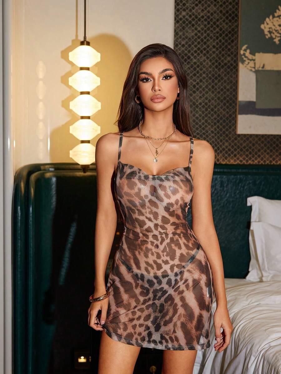 koszula nocna animal print wiązanie