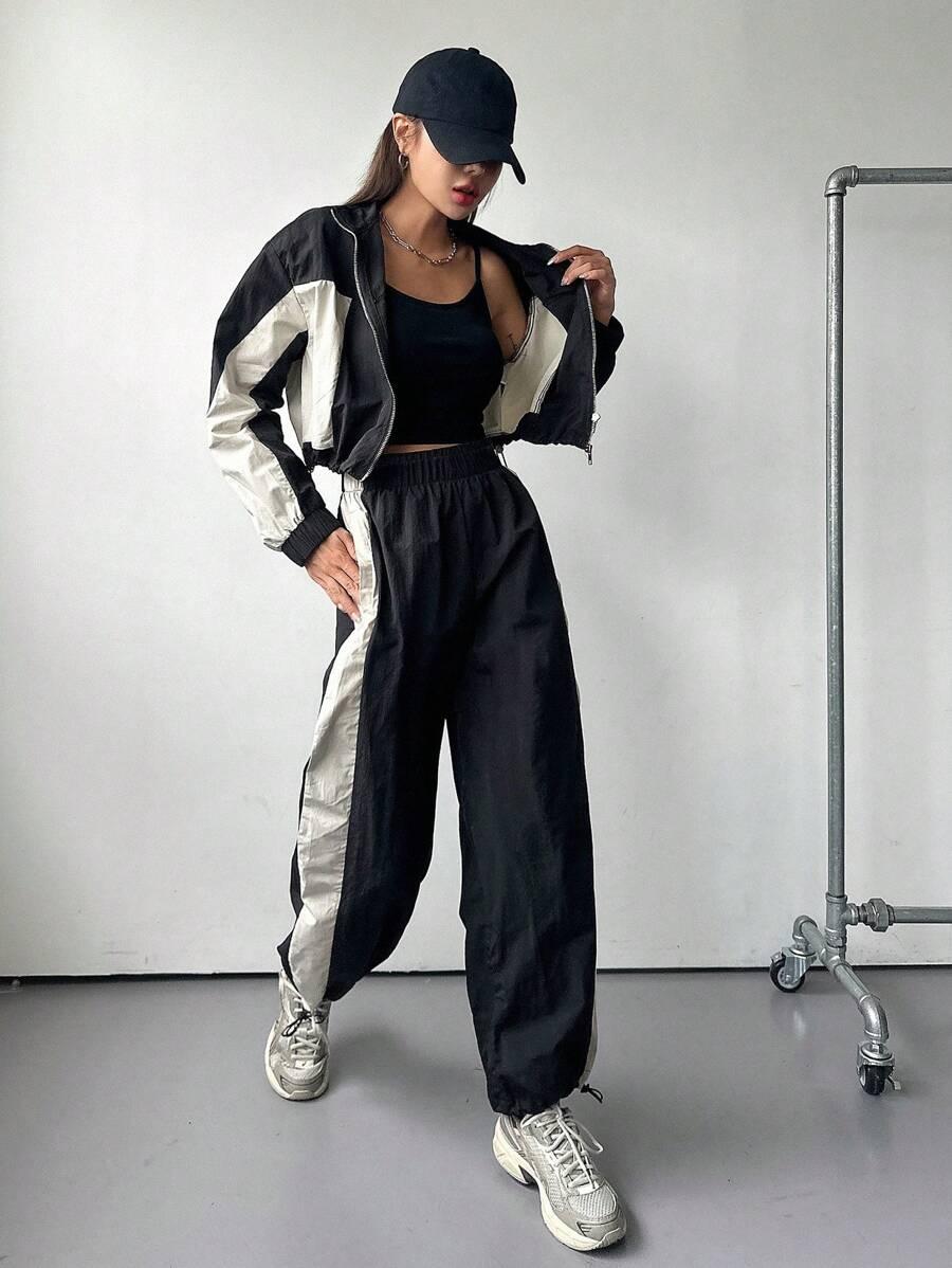 KOMPLET BLUZA SPODNIE KONTRAST