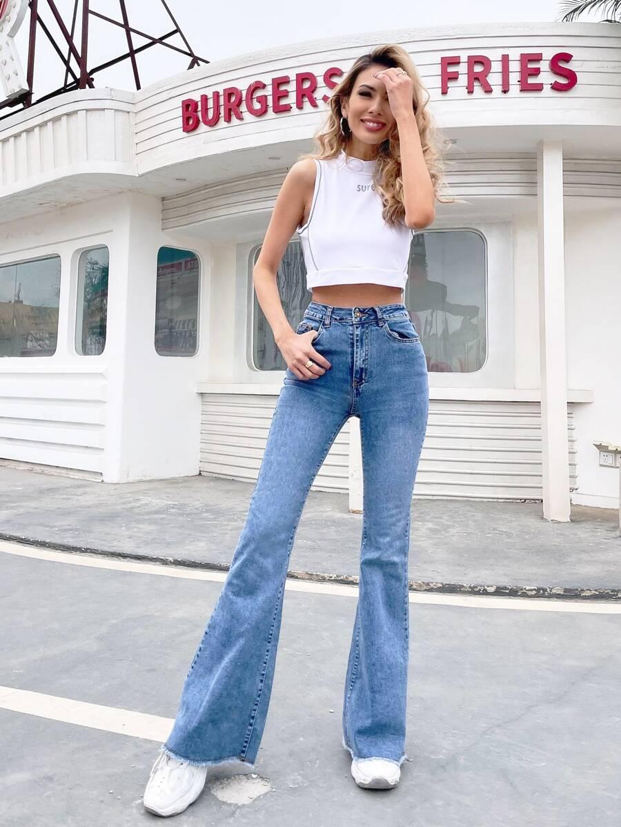 niebieskie jeansy wysoki stan