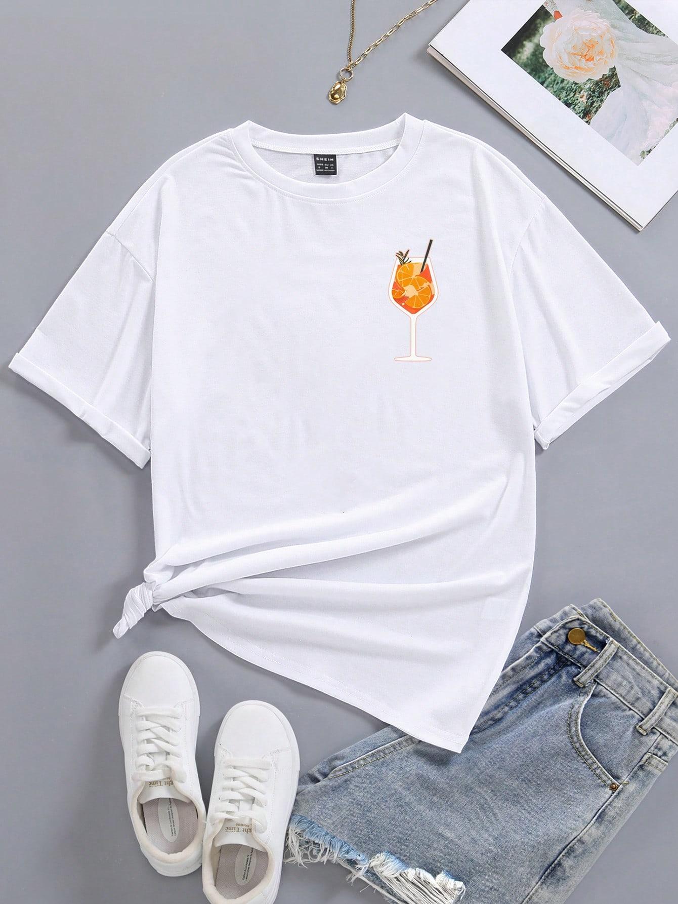BIAŁY T-SHIRT Z NADRUKIEM