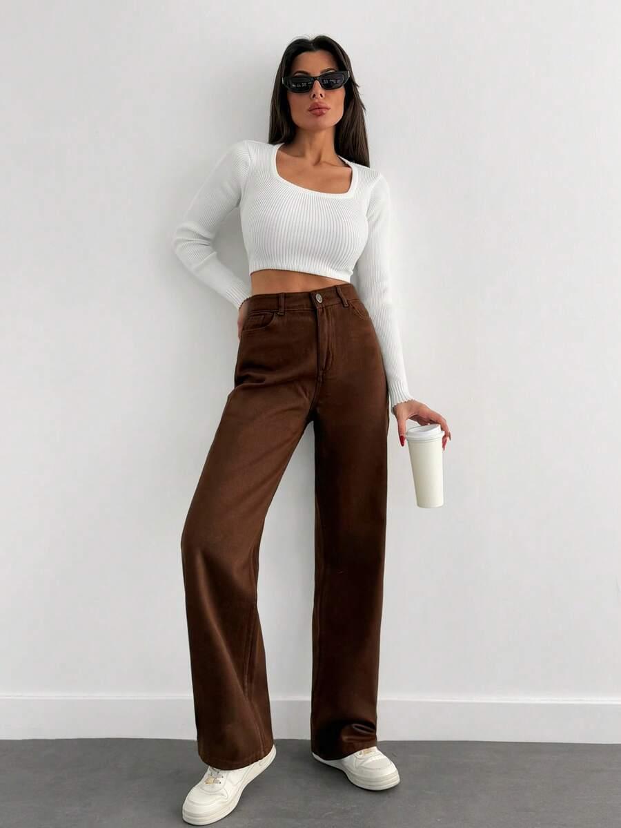 BRĄZOWE SPODNIE JEANS