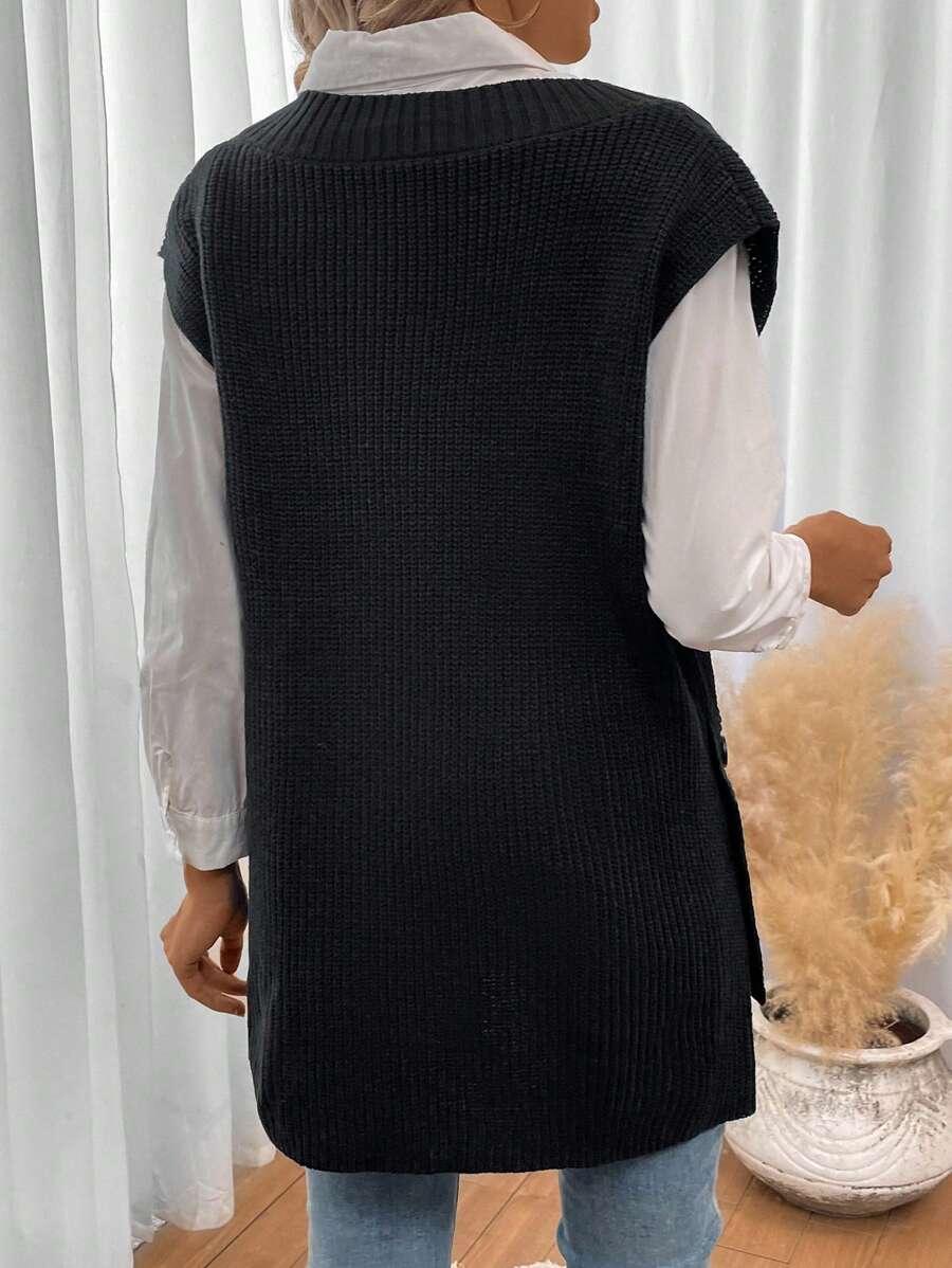 CZARNY SWETER BEZ RĘKAWÓW