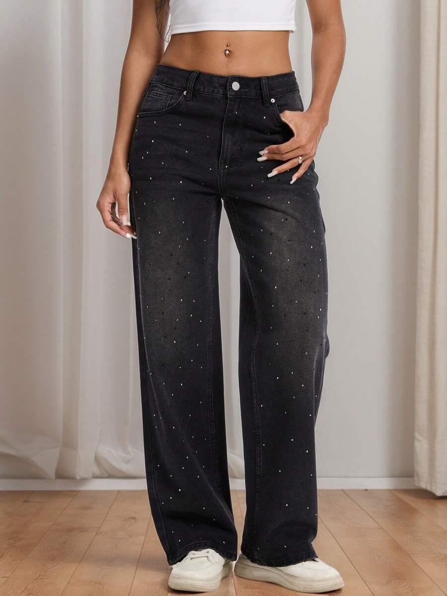 CZARNE SPODNIE JEANS ZDOBIENIE 