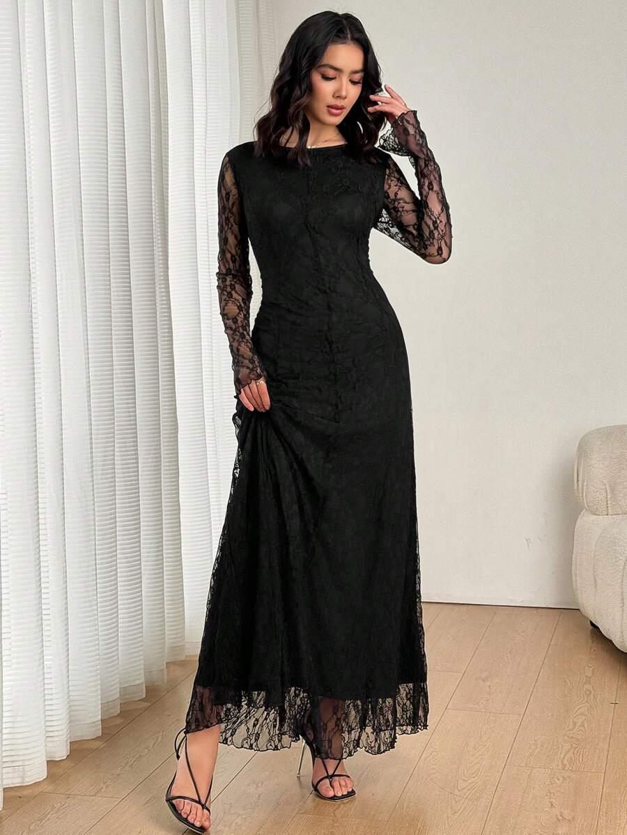 czarna koronkowa maxi sukienka