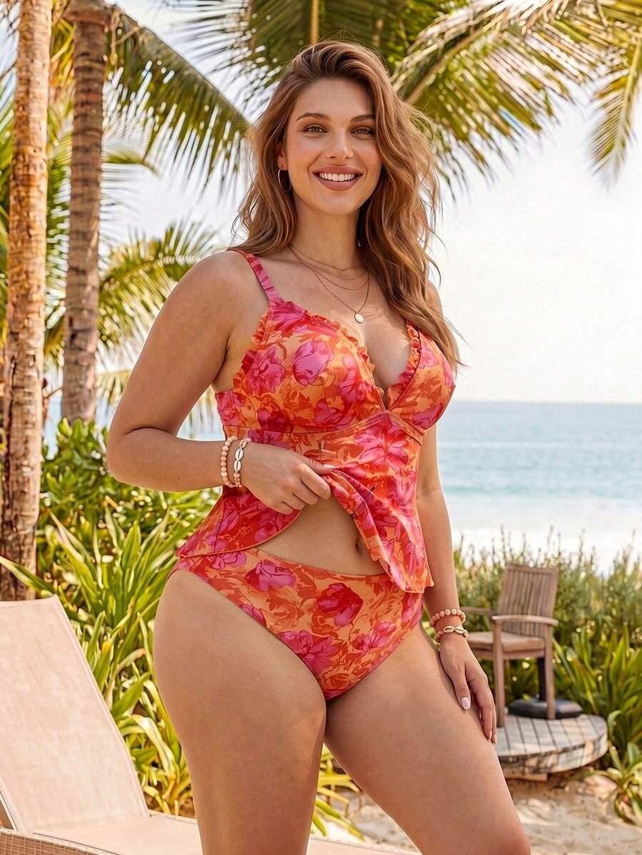 TANKINI DWUCZĘŚCIOWE W ROŚLINNY WZÓR