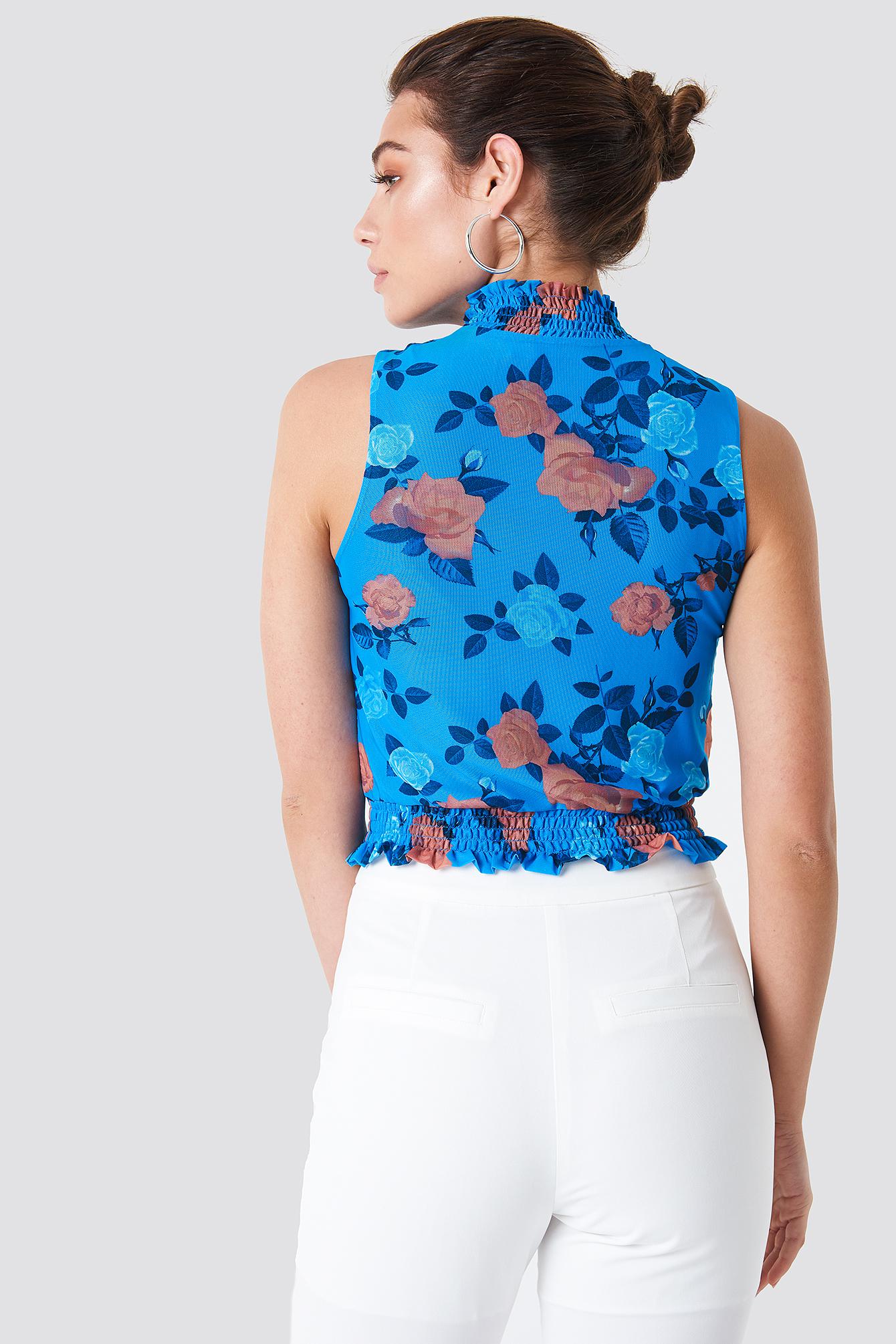 top bez rękawów siateczka kwiaty print