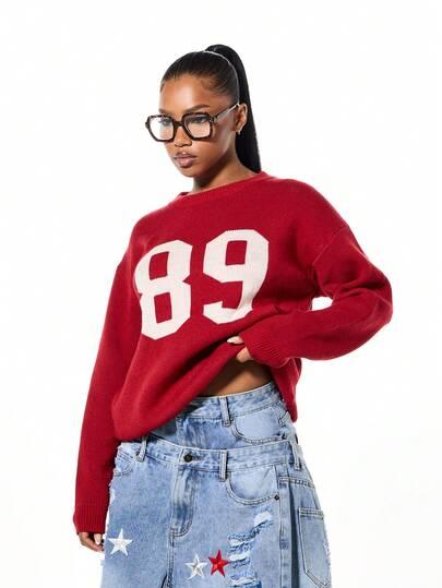 czerwony sweter print