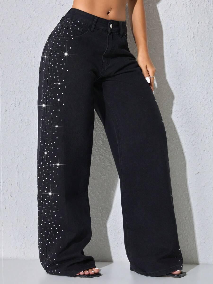 czarne spodnie jeans zdobienie