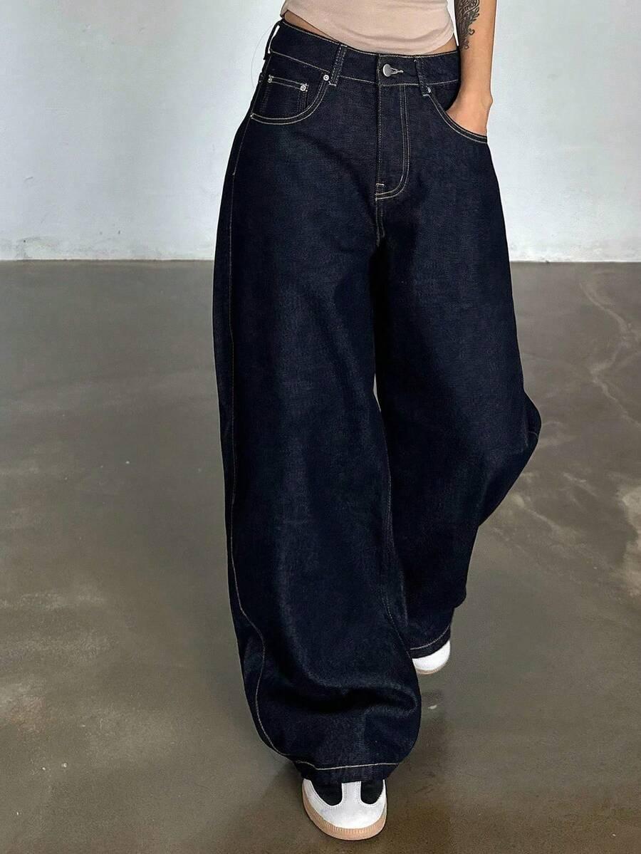 GRANATOWE SPODNIE JEANS