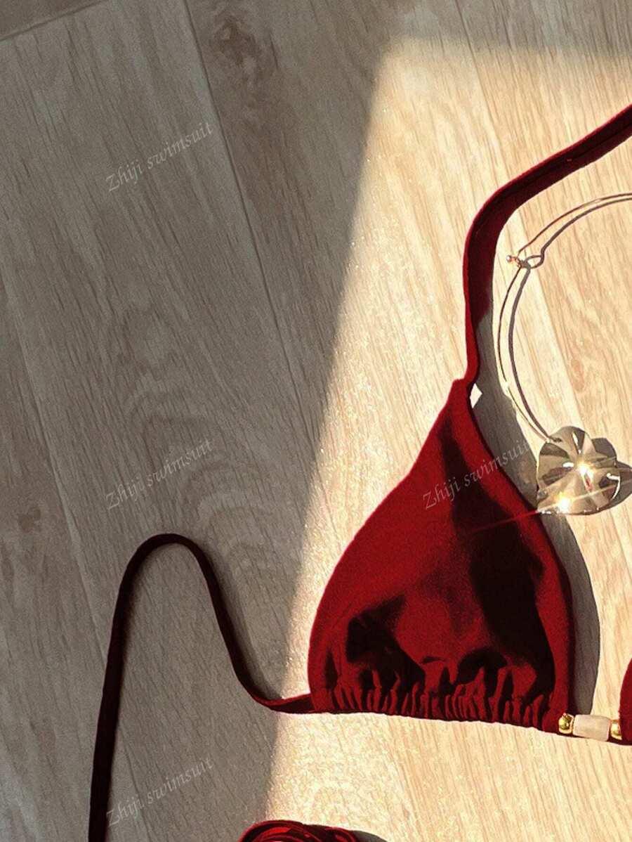 bordowa góra od stroju kąpielowego