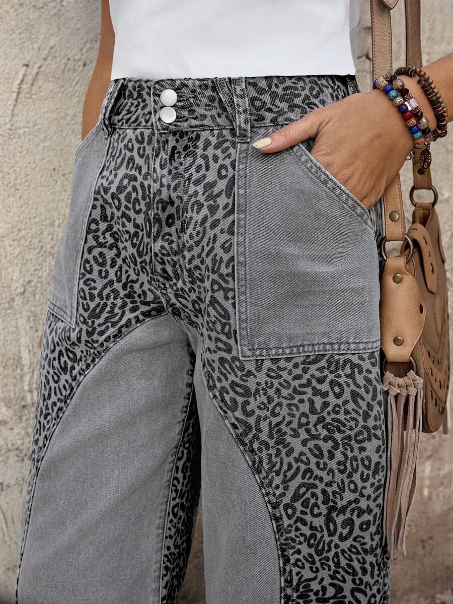 szare spodnie jeans animal print