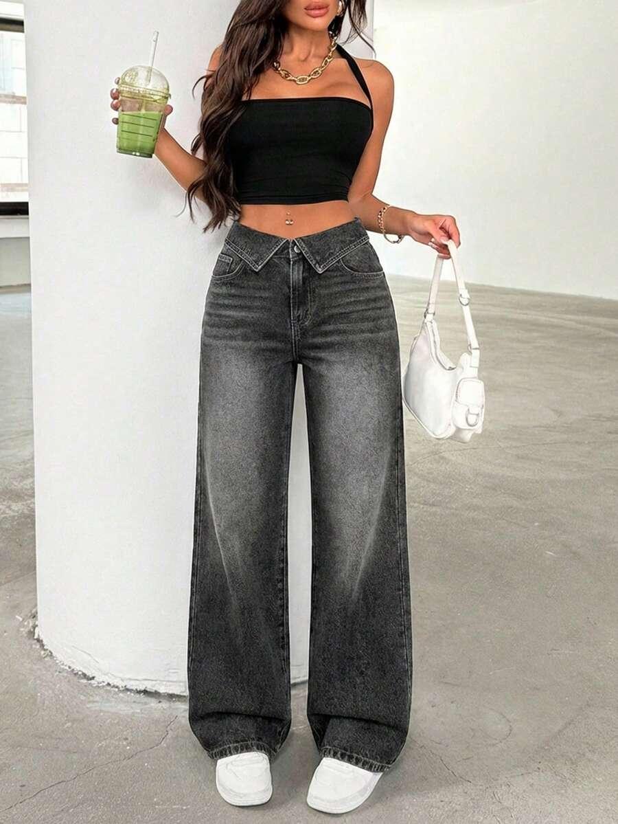 czarne spodnie jeans z efektem sprania