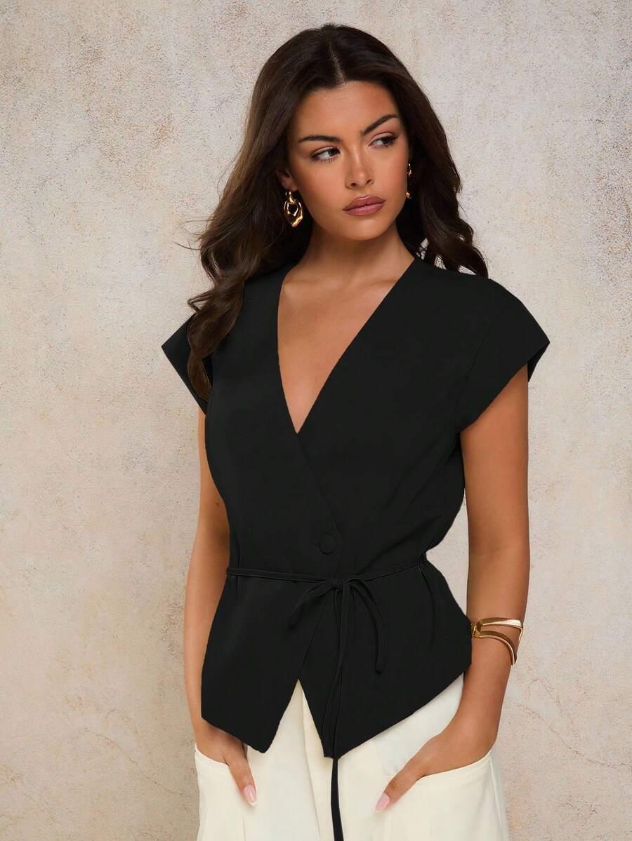 CZARNA BLUZKA V-NECK 