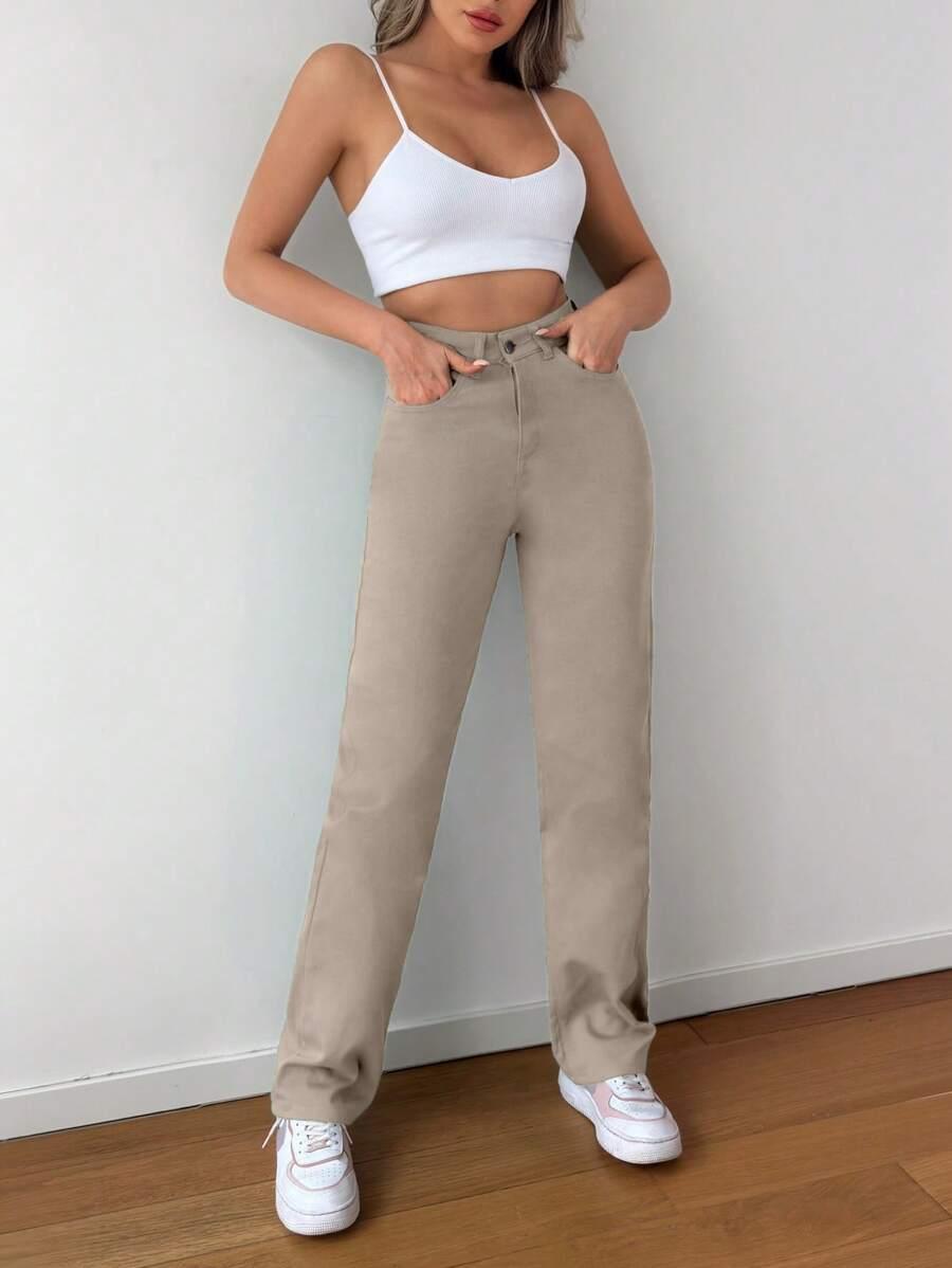 BEŻOWE SPODNIE JEANS
