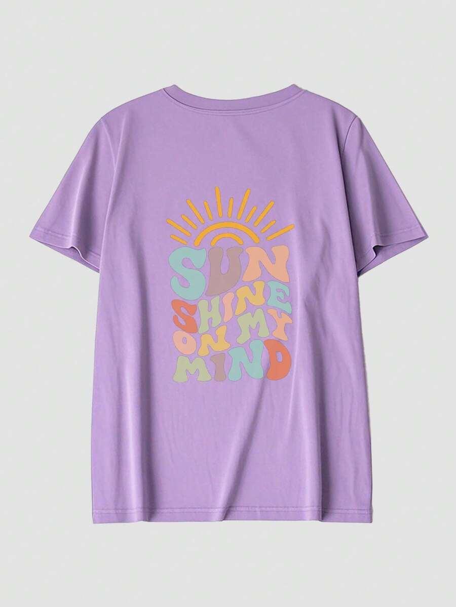 FIOLETOWY T-SHIRT OVERSIZE PRINT 