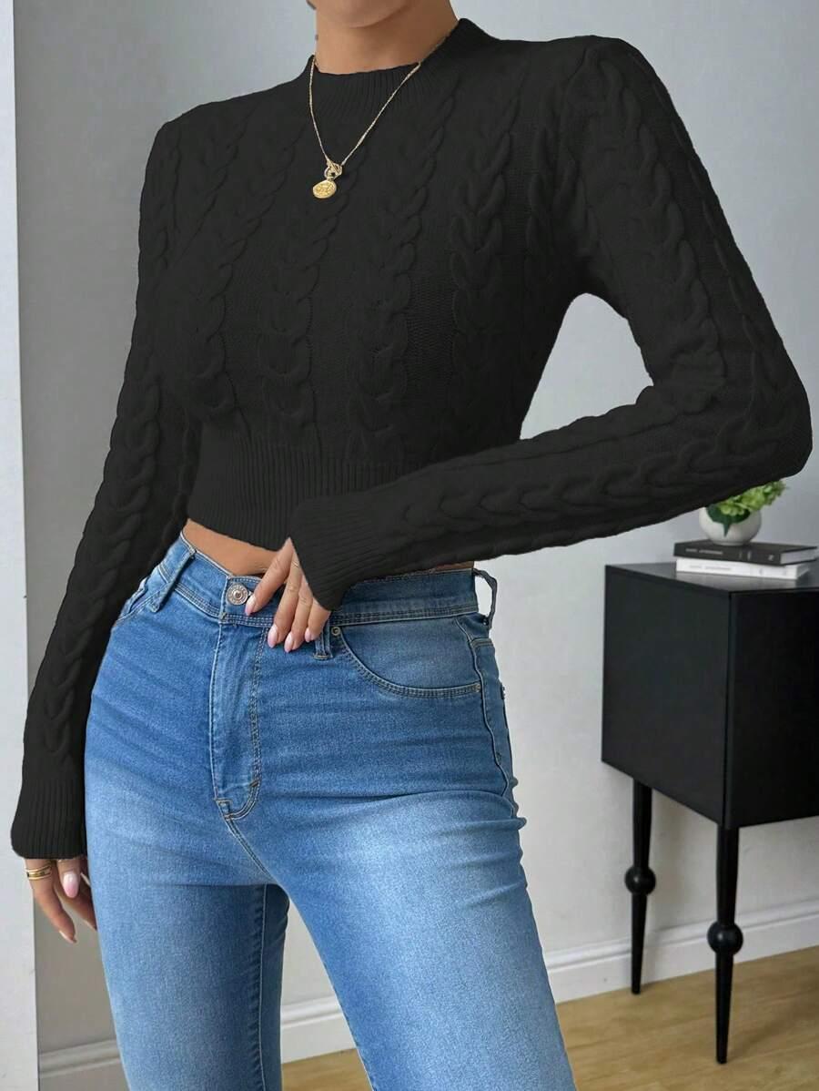 CZARNY dzianinowy SWETER 