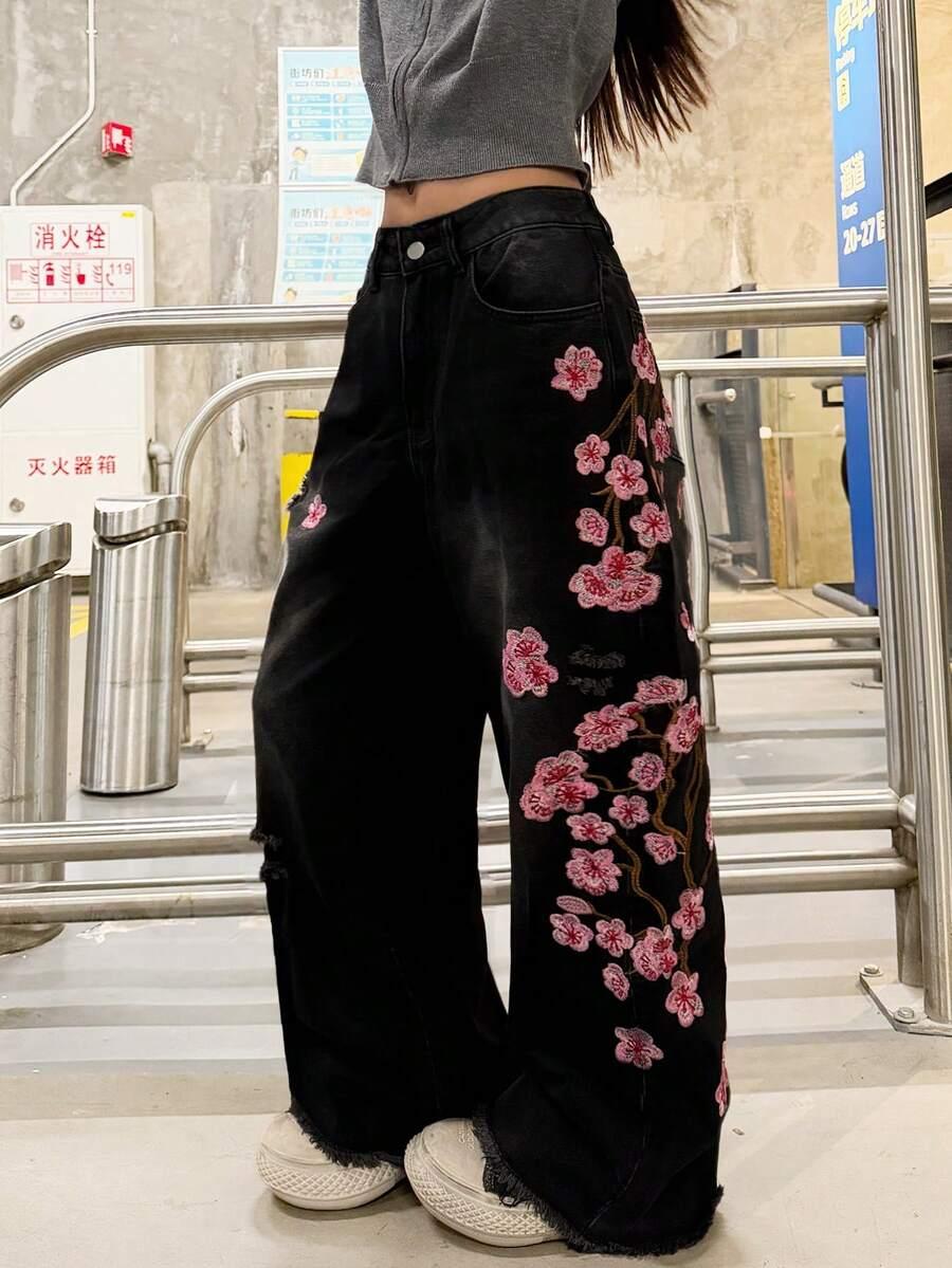 CZARNE SPODNIE JEANS HAFT