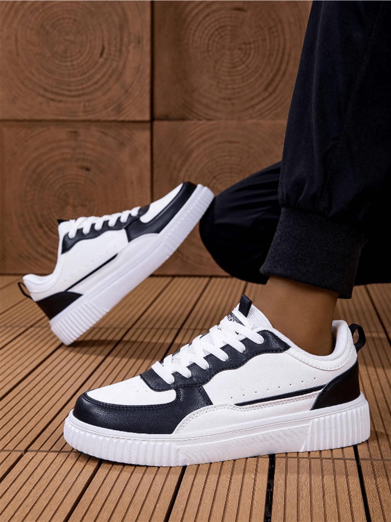 sznurowane buty sportowe kontrast imitacja skóry