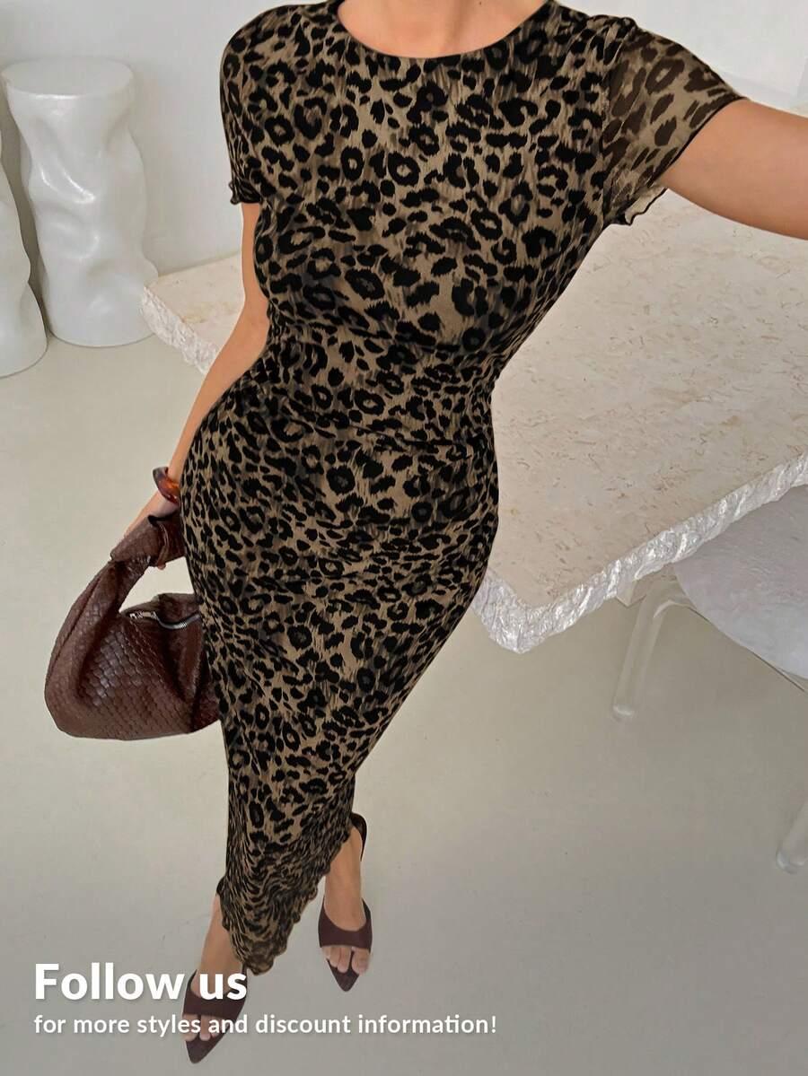sukienka krótki rękaw leopard print