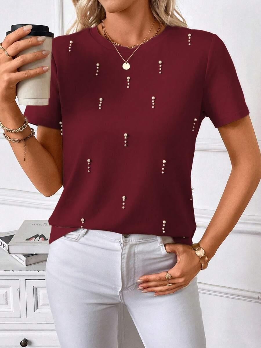 bordowy t-shirt krótki rękaw