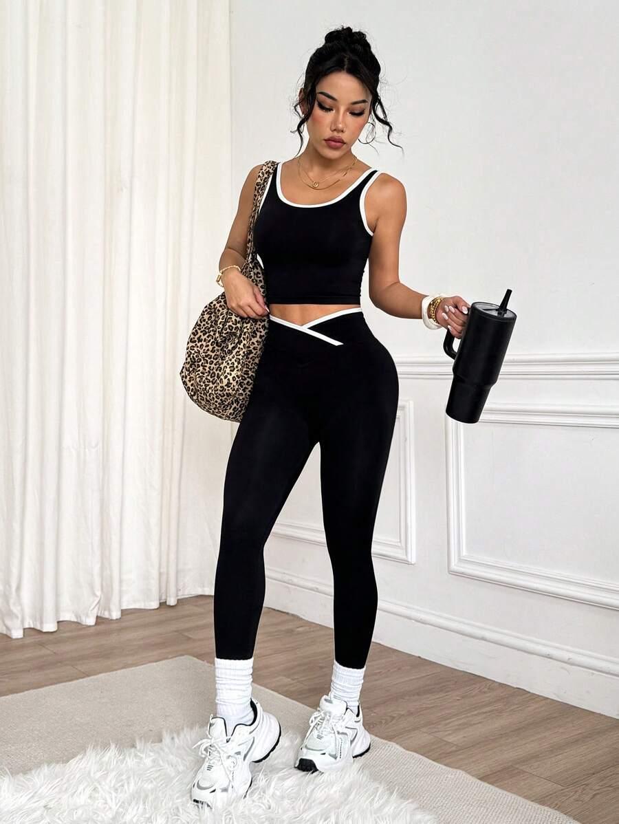 KOMPLET TOP LEGGINSY KONTRAST
