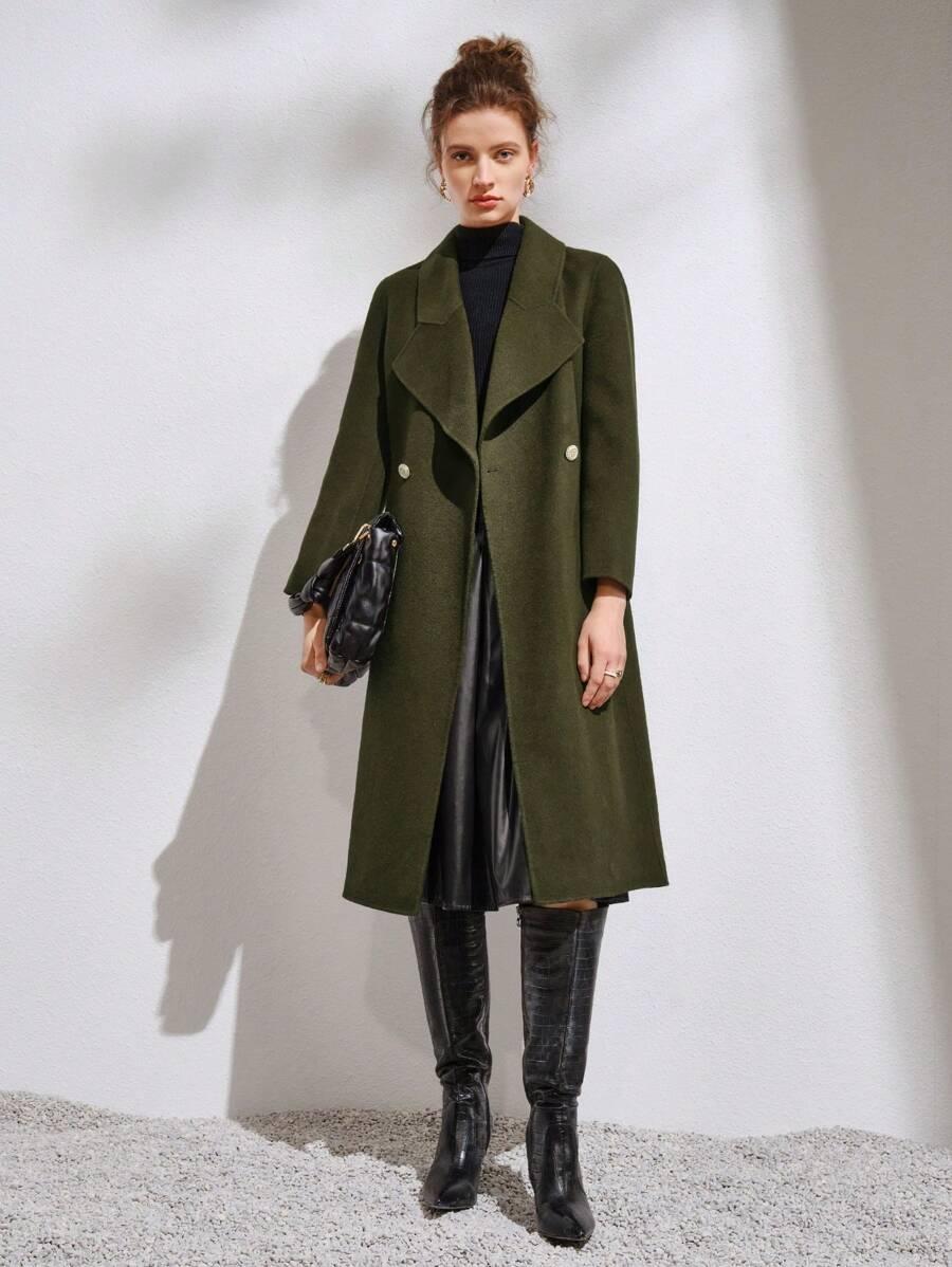 zielony klasyczny płaszcz z domieszką wełny