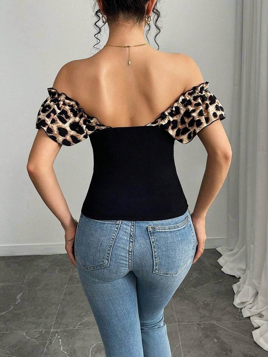 BLUZKA ODKRYTE RAMIONA ANIMAL PRINT