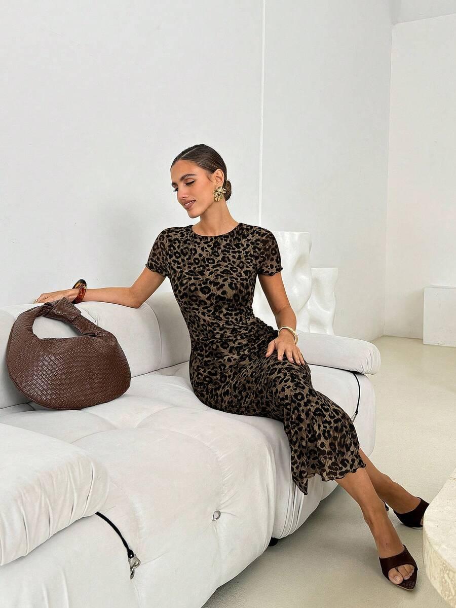 sukienka krótki rękaw leopard print