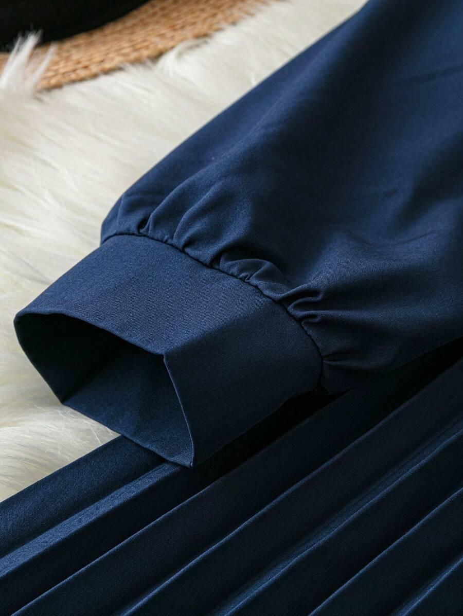 SUKIENKA KOKTAJLOWA MAXI GRANATOWA KOSZULOWA Z KOŁNIERZYKIEM 