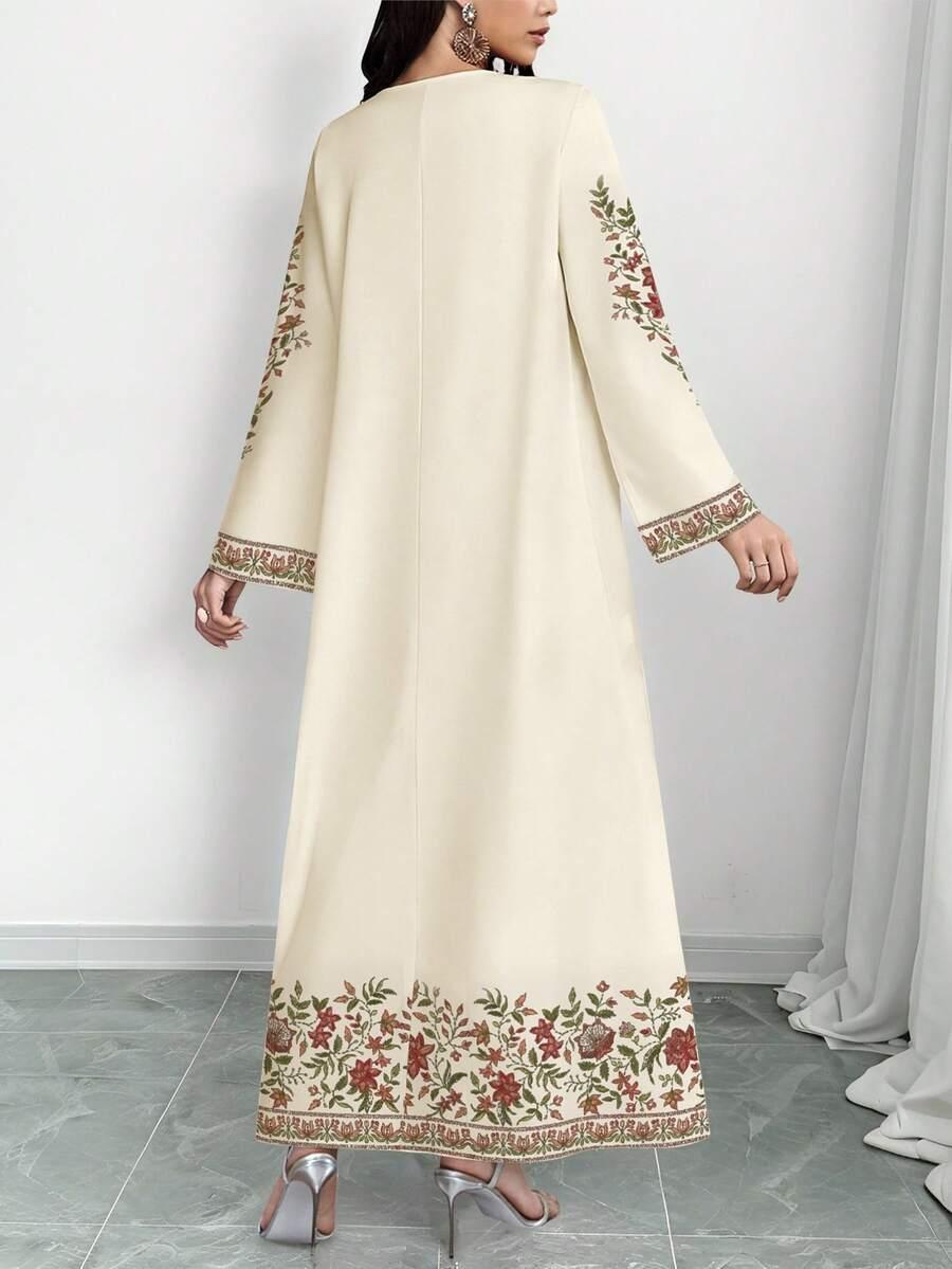 MAXI SUKIENKA V NECK WZÓR KWIATY 