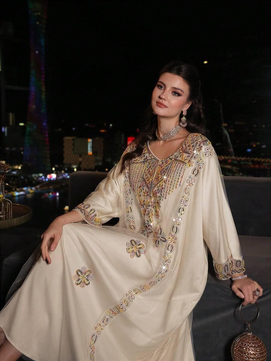 maxi sukienka v-neck zdobienia 