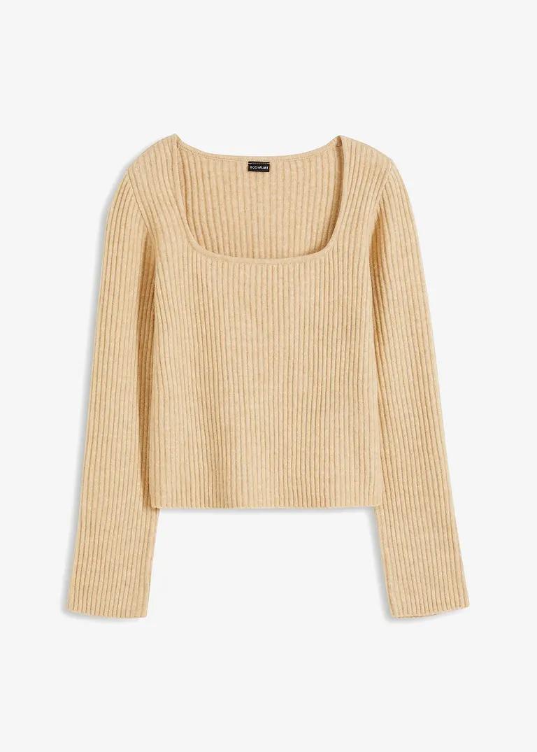SWETER DAMSKI PLUS SIZE KWADRATOWY DEKOLT DŁUGI RĘKAW