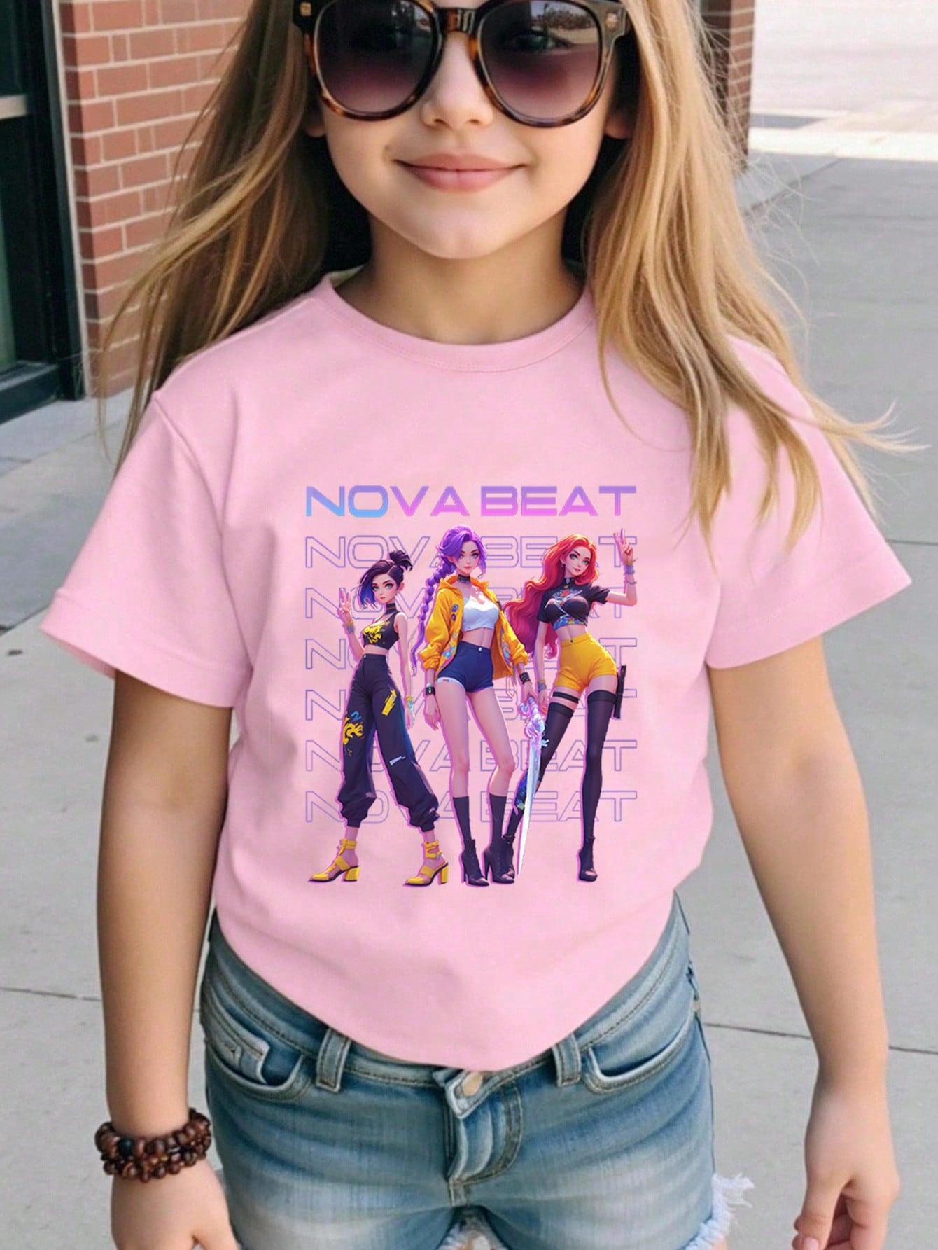 RÓŻOWY T-SHIRT Z NADRUKIEM 