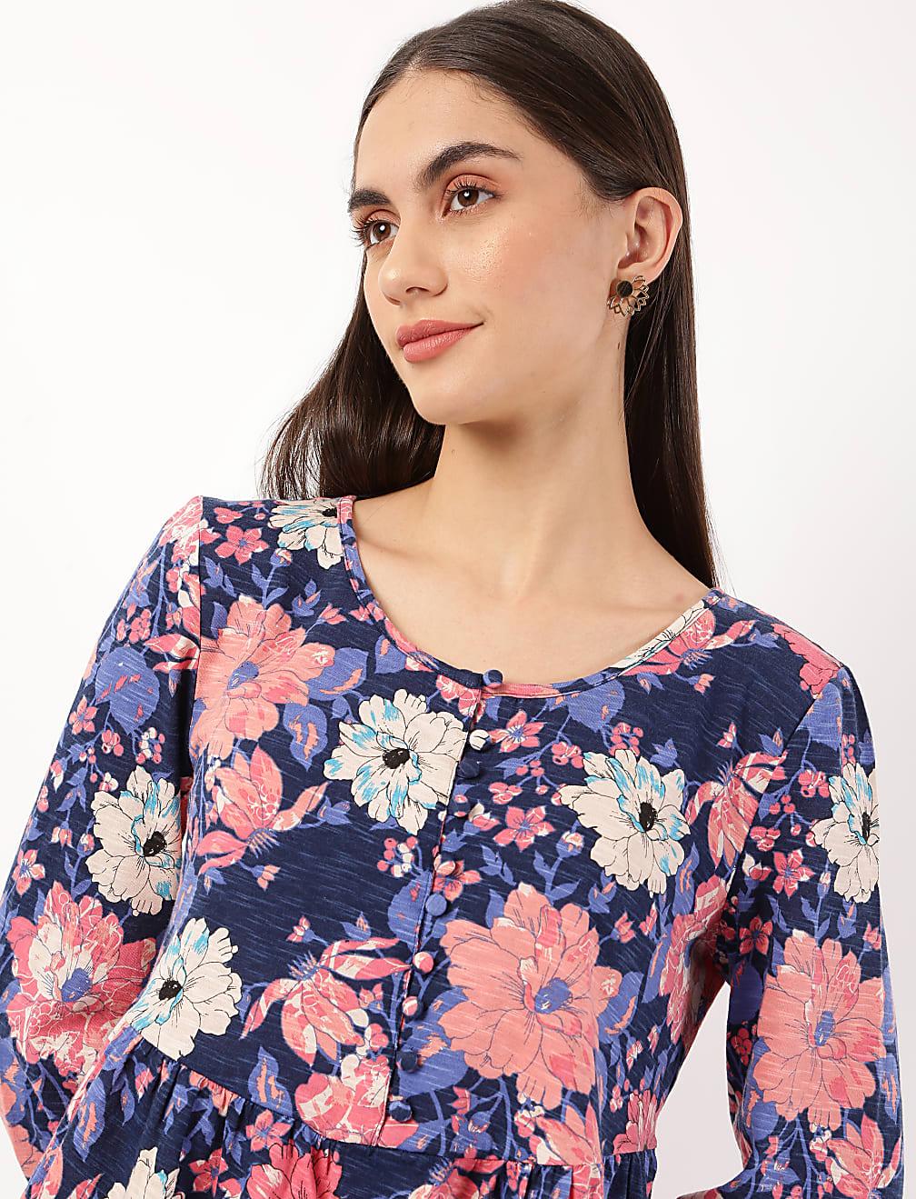 BLUZKA KWIATY FALBANA GUZIKI T41-2469K-E6